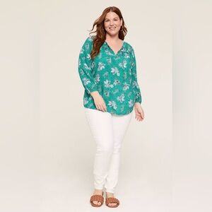 Lane Bryant | Teal Floral Long Sleeve Blouse
